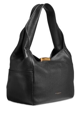 Donna Karan Black Pebbled Leather Hobo with Gold Accent